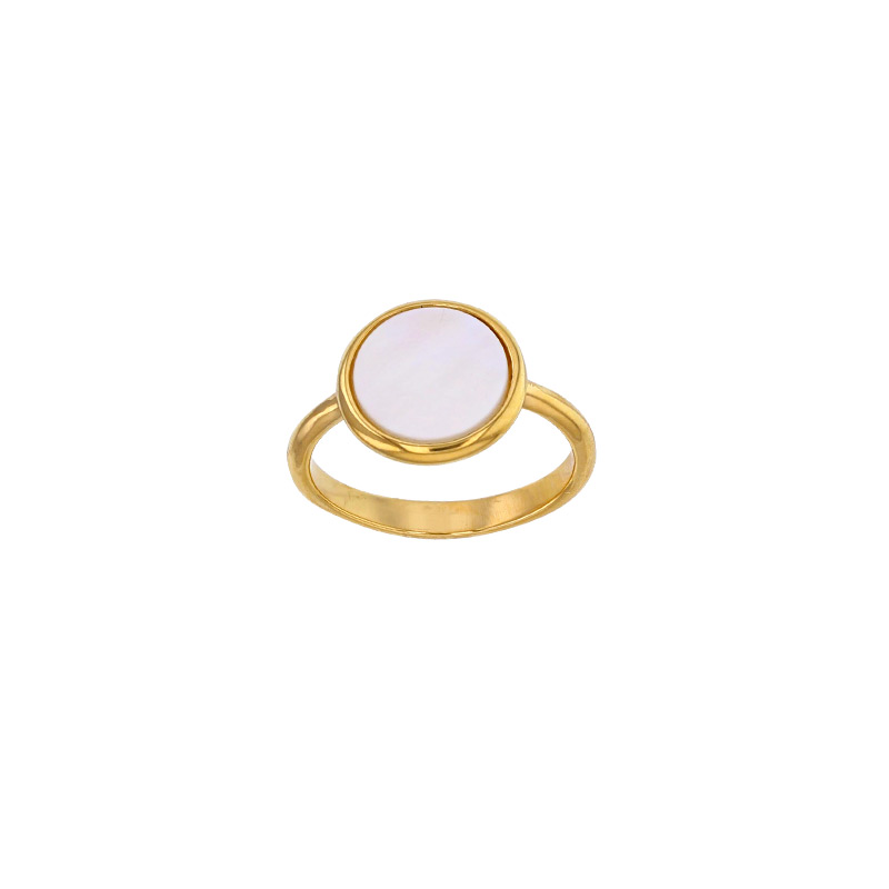 Bague forme ronde en nacre blanche 10mm, Plaqué or