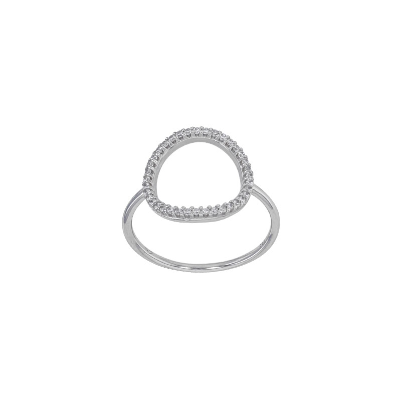 Bague forme ronde sertie d'oxydes, argent 925/1000 rhodié