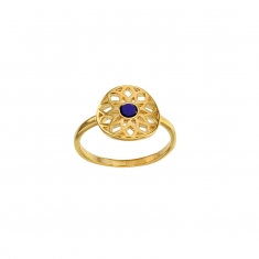 Bague forme rosace avec Lapis-lazuli en plaqué or