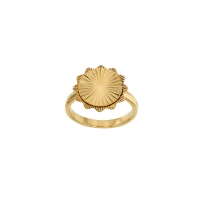 Bague forme soleil ciselée et diamantée, plaqué or