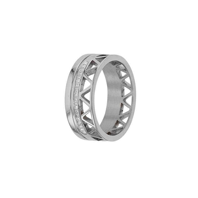 Bague formes géométriques en Acier avec cristaux blancs