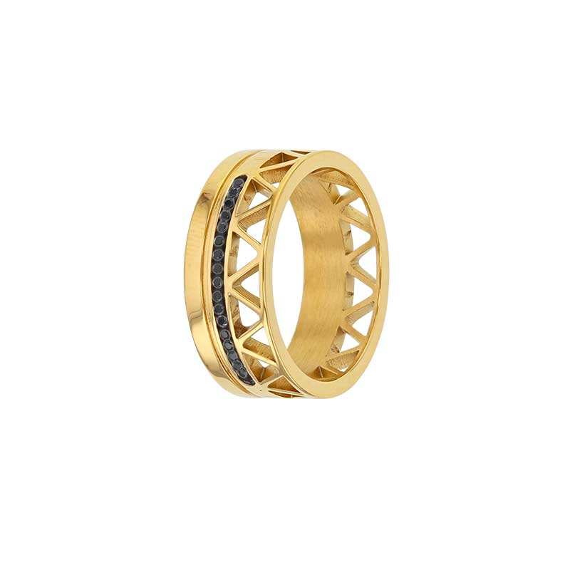Bague formes géométriques en Acier avec cristaux blancs