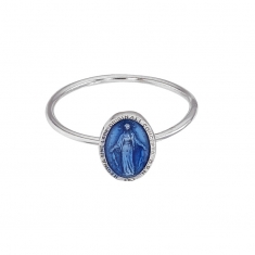 Bague GYPSY MARIA en argent 925/1000 rhodié - Madone bleu avec émail