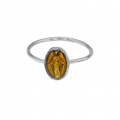 Bague GYPSY MARIA en argent 925/1000 rhodié - Madone jaune avec émail