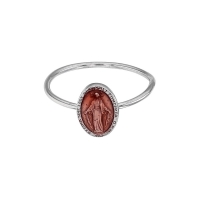 Bague GYPSY MARIA en argent 925/1000 rhodié - Madone rose avec émail