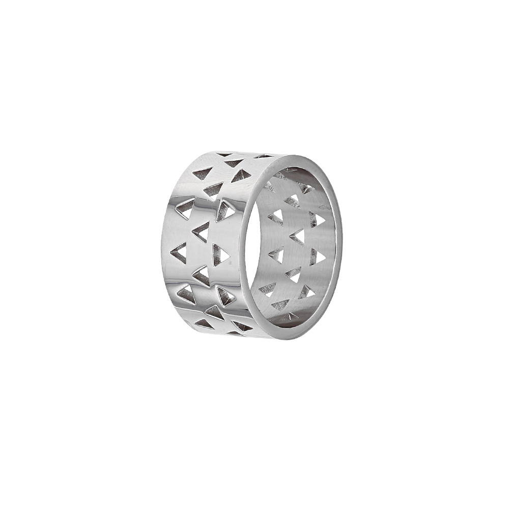 Bague homme acier avec motifs triangles découpés