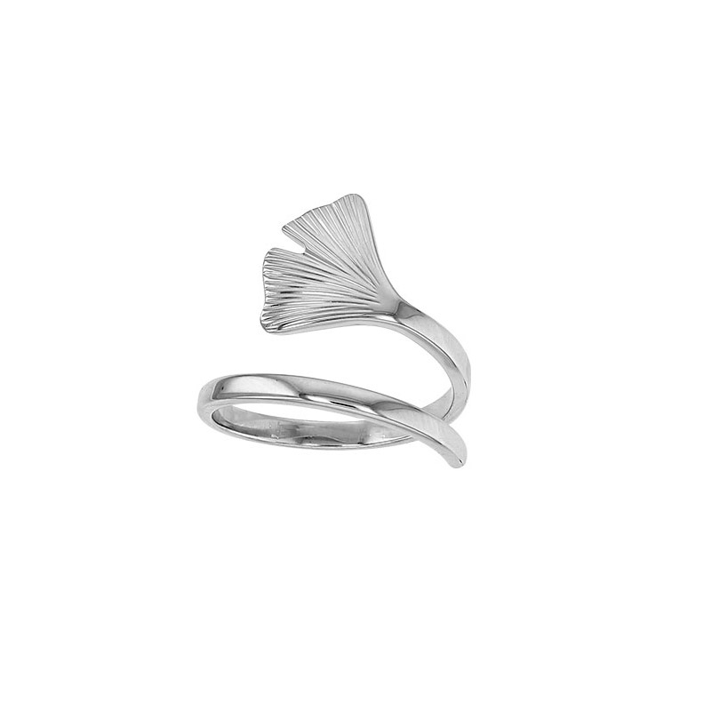 Bague I LOVE GINKGO ornée d'une feuille en argent 925/1000 rhodié