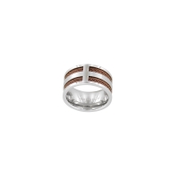 Bague large acier et câble couleur chocolat