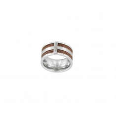 Bague large acier et câble couleur chocolat