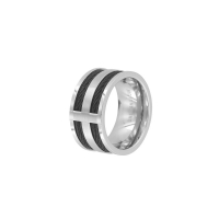 Bague large acier et câble noir
