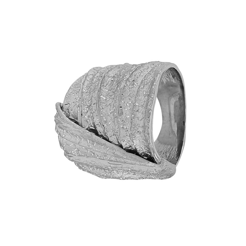 Bague large aspect drapé et diamanté, argent 925/1000 rhodié