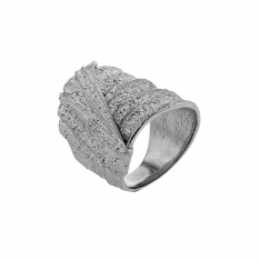 Bague large aspect froissé et diamanté, argent 925/1000 rhodié