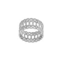 Bague large au motif tressé et perlé, argent 925/1000 rhodié