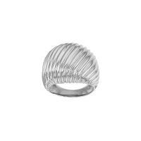 Bague large bombée aspect ciselé, argent 925/1000 platiné