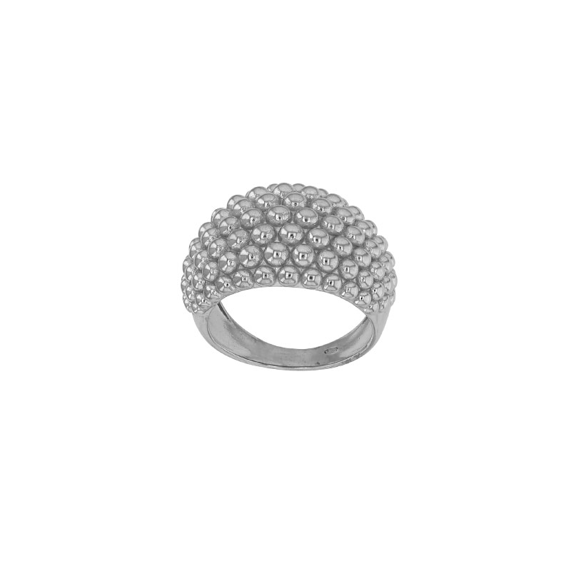 Bague large bombée et perlée en argent 925/1000 rhodié