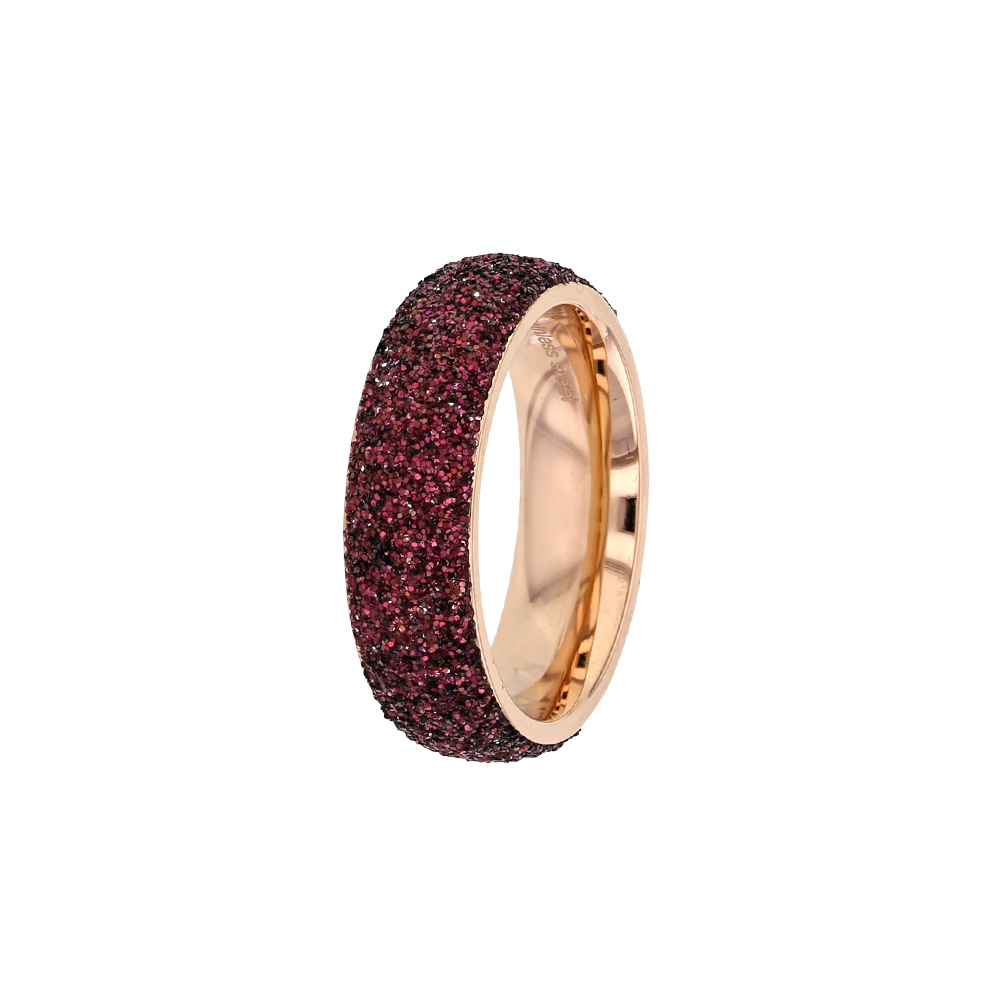 Bague large en acier doré rose pailletée prune