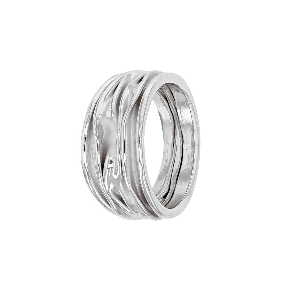 Bague large en argent rhodié 925/1000 - effet tissu plissé