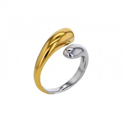 Bague large forme goutte en acier bicolore