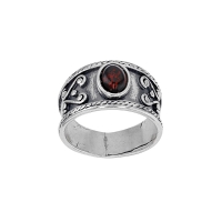 Bague large homme, motif antique ambre cerise ovale en argent 925/1000 vieilli