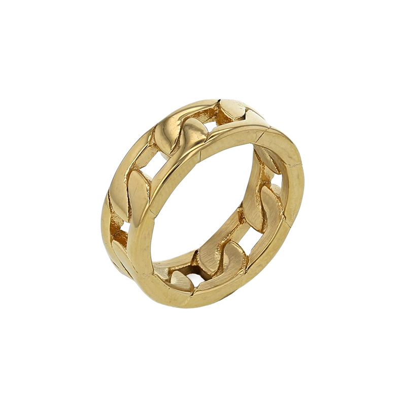 Bague large maille entrelacé en acier doré