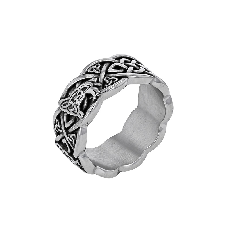 Bague large motif noeuds celtiques en acier