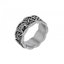 Bague large motif noeuds celtiques en acier
