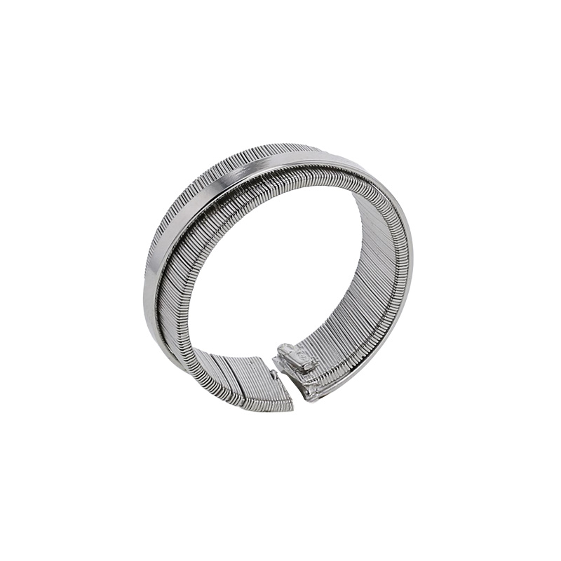 Bague large ouverte aspect ciselé et lisse en argent 925/1000 rhodié