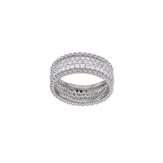 Bague large perlée pavée d'oxydes de zirconium argent 925/1000 rhodié