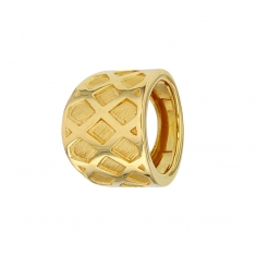 Bague large quadrillée aspect brossé en argent 925/1000 doré