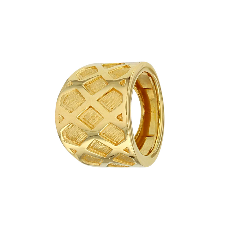 Bague large quadrillée aspect brossé en argent 925/1000 doré