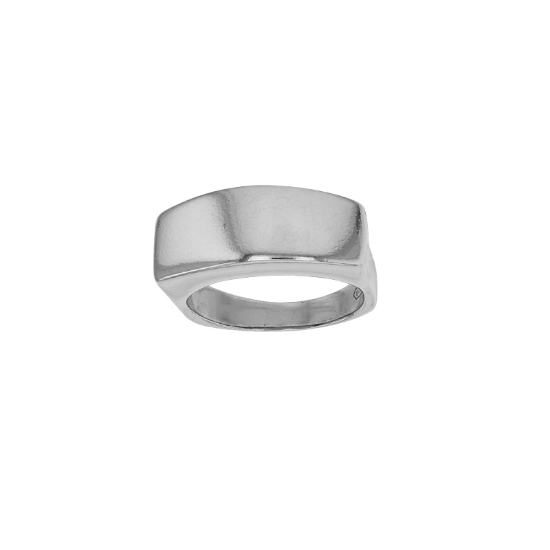 Bague large rectangle lisse au corps carré, argent 925/1000