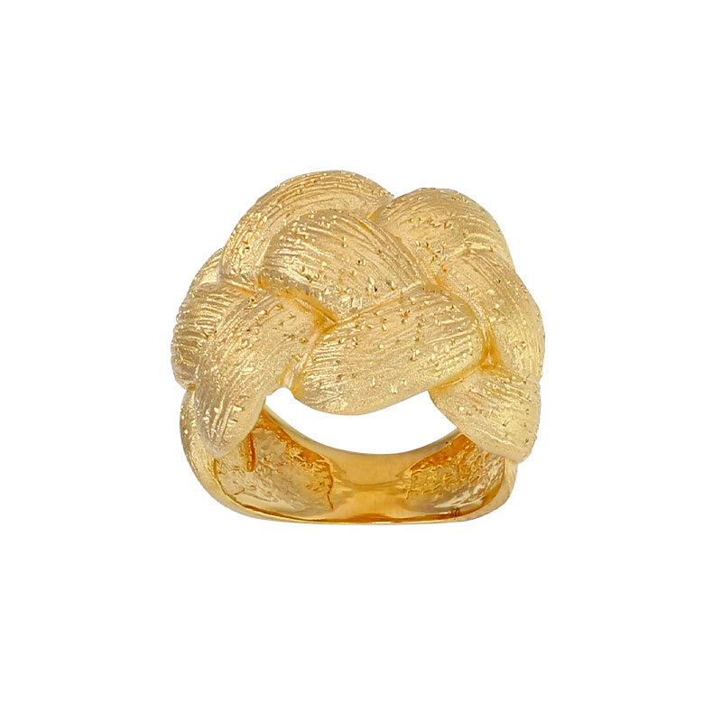 Bague large tressée aspect pailleté, argent 925/1000 doré