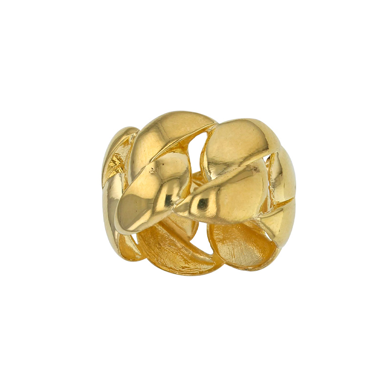 Bague large tressée et ajourée, argent 925/1000 doré