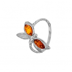 Bague libellule en Ambre miel et argent 925/1000 rhodié