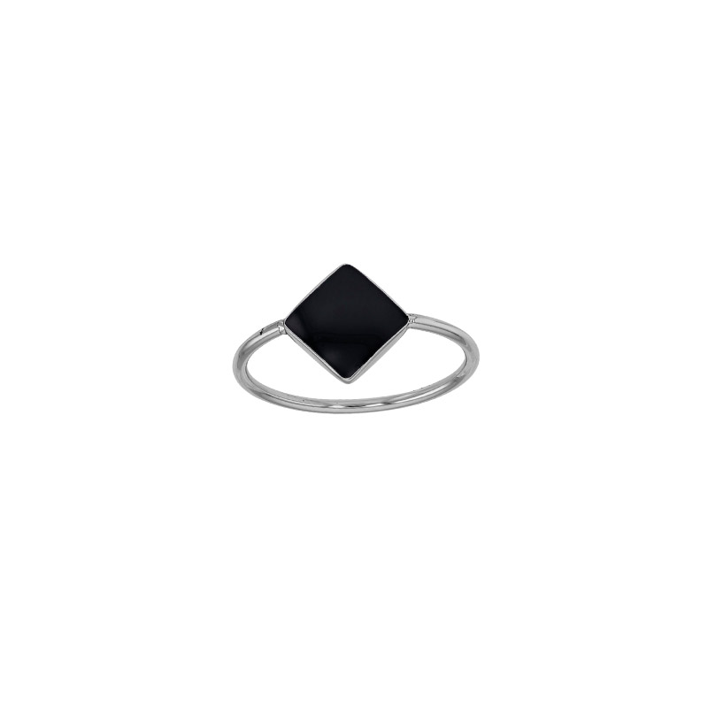 Bague losange résine noire, acier