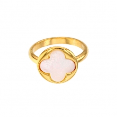 Bague MADRE PERLA en argent 925/1000 rhodié avec trèfle quadrilobé en nacre