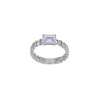 Bague maille gourmette ornée d'un oxyde, argent 925/1000 rhodié