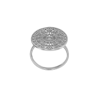 Bague motif mandala ajouré, argent 925/1000 rhodié