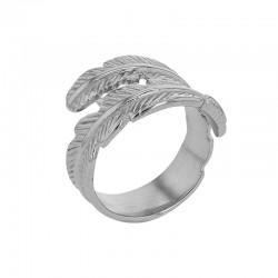 Bague motif plume en acier inoxydable doré