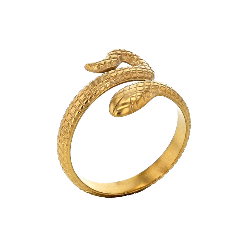 Bague motif serpent en acier doré