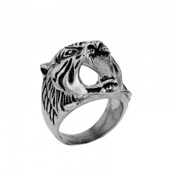 Bague motif tête de tigre en acier