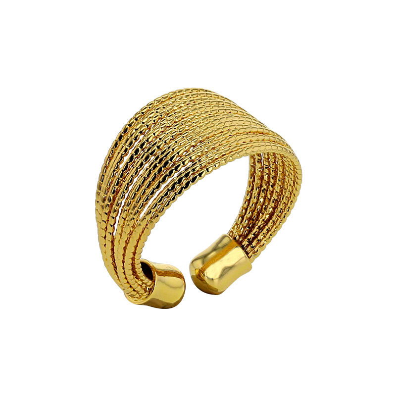 Bague multi-rangs ouverte en acier doré
