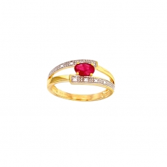 Bague Or 375/1000 pierre de centre Rubis 6x4mm et 4 diamants HP1 0,03ct