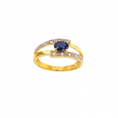 Bague Or 375/1000 pierre de centre Saphir 6x4mm et 4 diamants HP1 0,03ct