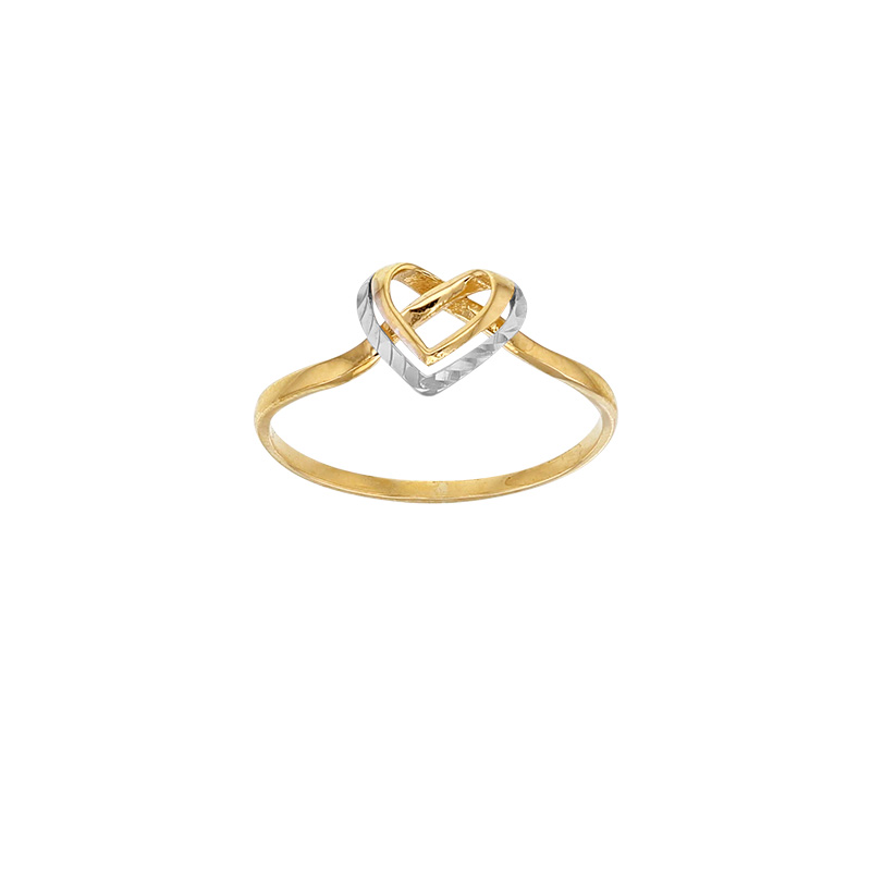 Bague or jaune et blanc 375/1000 - motif coeur