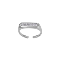 Bague ornée d'un rectangle pavé d'oxydes, argent 925/1000 rhodié