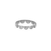 Bague ornée demi-cercles tressés, ajourés et perlés, argent 925/1000 rhodié