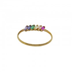 Bague ornée d’une ligne d’oxydes de couleurs, taille baguette, Or 375/1000