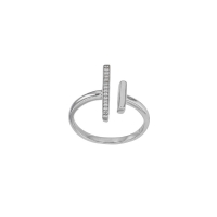 Bague ouverte barrettes oxydes et lisse, argent 925/1000 rhodié