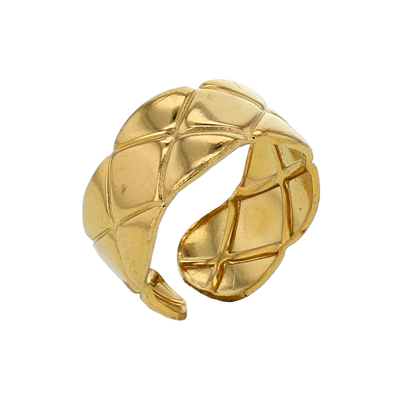 Bague ouverte motif matelassé acier doré